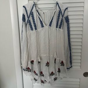 Free People White Roses Long Sleeve Mini Dress